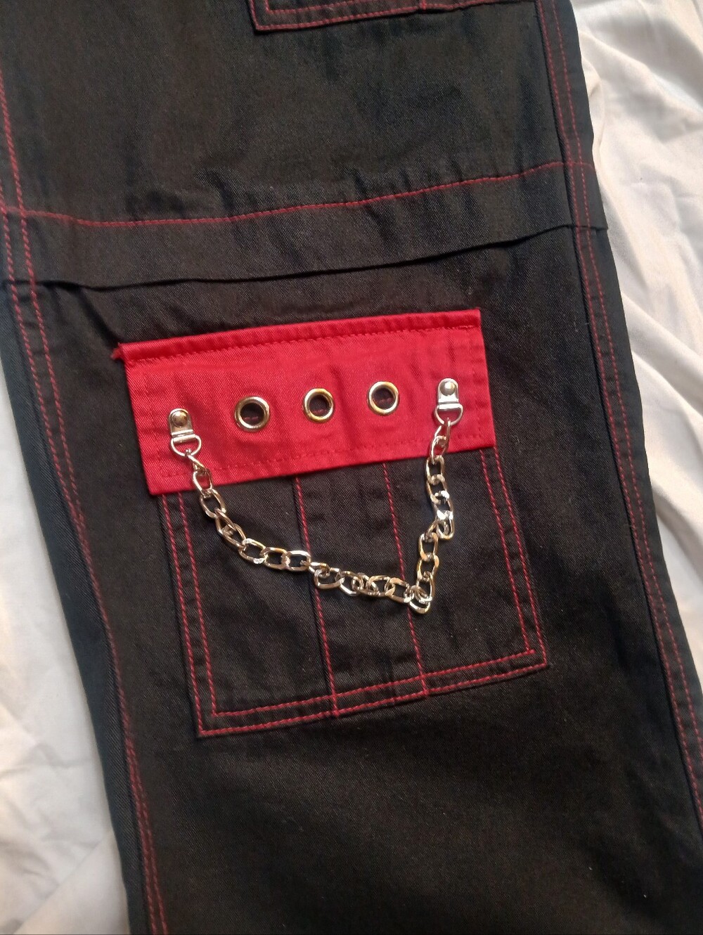Black And Red Grommet Strap Carpenter Pants Size 5 - Picture 9 of 13